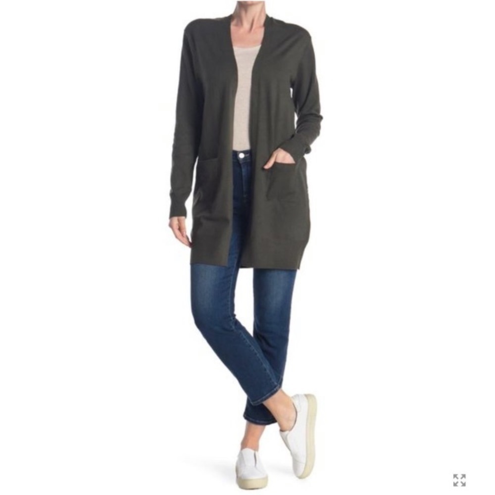 Sweet Romeo Open Front Cardigan Sweater Green Plus